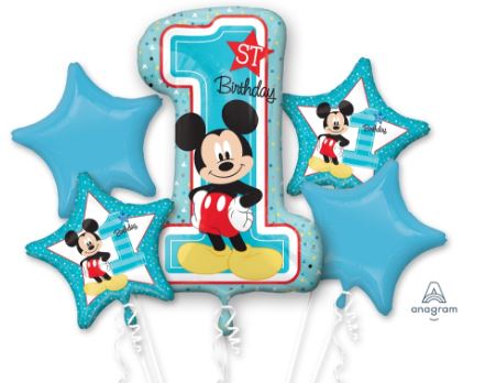 1st Birthday Party Foil balloon bouquet (Disney Mickey)