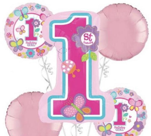 1st Birthday Party Foil balloon bouquet (Girl)